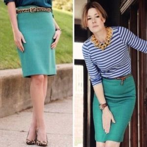 NWOT J CREW “The Pencil Skirt” Size 0 Teal